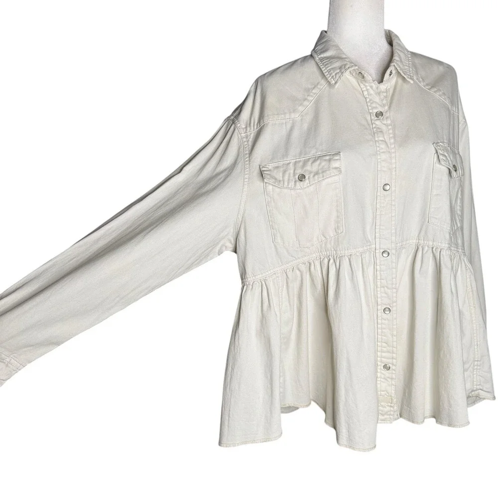 We The‎ Free by Free People "Dylan" Peplum Cotton Denim Shacket – Women's Large - Picture 5 of 13